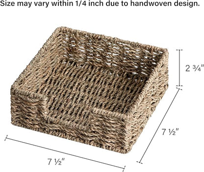 StorageWorks Seagrass Napkin Holder for Table, Wicker Napkin Baskets for Bathroom, Rustic Napkin Dispenser for Dinning Room, Guset Room, 7 ½"L x 7 ½"W x 2 ¾"H, 1 Pack