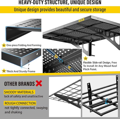 4-Pack 2x3ft Adjustable Garage Wall Shelving 1120lbs Load Capacity Heavy Duty Wall Mounted Storage Shelf Metal Floating Shelves for Garage(Black)