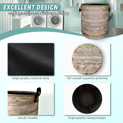 Wood Grain Laundry Basket Foldable With Handles Tree Stump Texture Tote Bag Oxford Cloth Colorful Laundry Hamper Clothes Toy Storage Bucket For Bathroom/Laundry/Bedroom 18.9" x 16.5 "