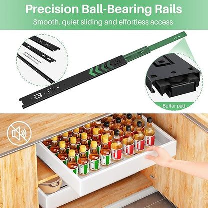 Pull Out Cabinet Organizer with Nano Adhesive, Heavy Duty Full-Extension Slide-Out Drawer for Kitchen Cabinet Organizers and Storage, No Drill Roll out Pantry Shelf, 15.8"W x 16.9"D x 3.1"H , White