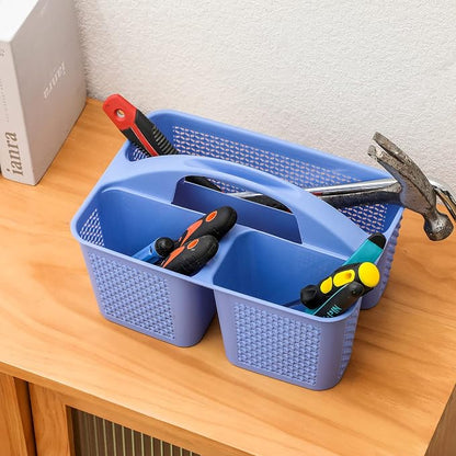 UUJOLY Plastic Portable Shower Caddy Basket Bucket, Cleaning Shower Basket with Handle Compartments Storage Basket Organizer for Bathroom Kitchen College Dorm Sink, Dark Blue