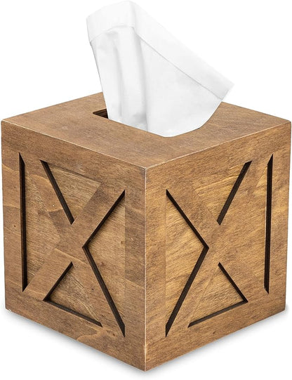 Ilyapa Wood Tissue Box Cover Farmhouse X Patterned - Rustic Farmhouse Barnwood Tissue Holder