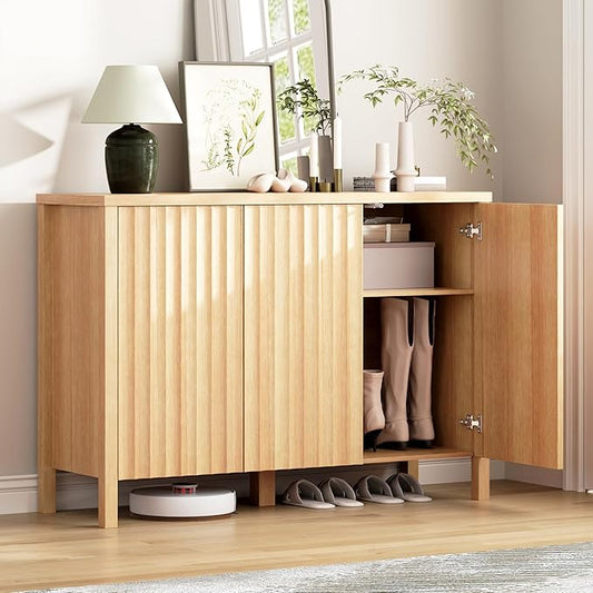 Vlsrka Shoe Cabinet Storage for Entryway with 3 Doors, Narrow Wooden Shoe Cabinet, Outdoor Hidden Shoe Storage for Entryway, Garage, Foyer, Hallway, Living Room