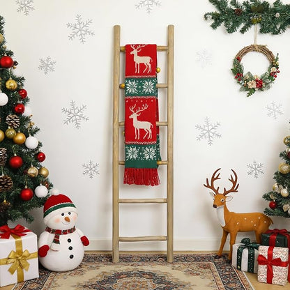 Wooden Blanket Ladder - 76in Natural & Motley Wood - Leaning Wall Decor for Bedroom, Bathroom, Living Room - Rustic Quilt Holder & Towel Rack (Natural Wood Color, 76in | Pre Assembled)
