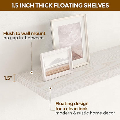 Fun Memories Floating Shelves 24 Inch Long, 9.3 Inch Deep Floating Shelf for Lving Room, Bedoom, Kitchen, Deep Wall Shelves for Bathroom, 2 Pack Storage Display Shelf for Books, Decors, Brich