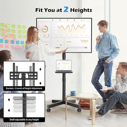 BONTEC Rolling TV Stand with Tilt, Mobile TV Stand Wheels for 23–65 Inch LED LCD TVs, Portable TV Cart with Adjustable Shelf for Living Room, Bedroom, Outdoor TV Stand Holds 88 lbs, Max VESA 400x400mm
