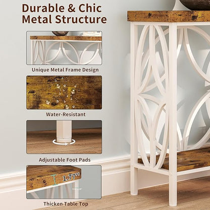 karlott 70.9 inch Extra Long Console Table, Industrial Sofa Table Behind Couch with 2 Tier Storage Shelf, Narrow Long Entryway Table for Living Room, Foyer, Hallway, Office, White