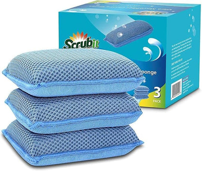 Miracle Microfiber Kitchen Sponge by Scrub-It - Non-Scratch Heavy Duty Dishwashing Cleaning sponges- Machine Washable - (Blue)