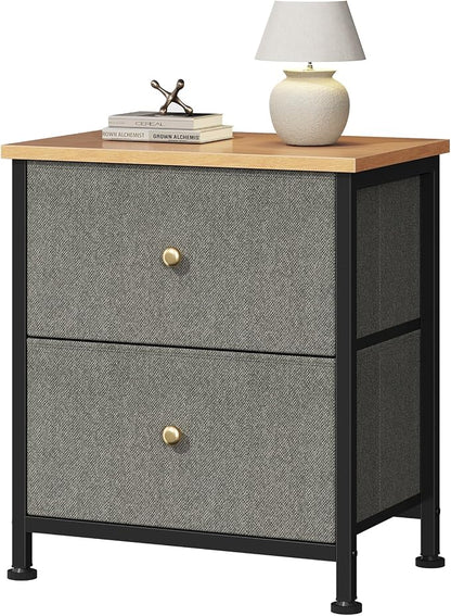 DUMOS Nightstand Small Dresser with 2 Fabric Drawers Side Tables Bedroom End Table Kids Bedside Storage Furniture for 20 inch Tall Night Stand for Closet, Entryway, College Dorm, Ink Green