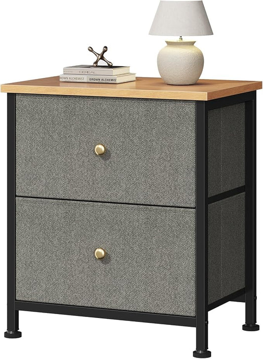 DUMOS Nightstand Small Dresser with 2 Fabric Drawers Side Tables Bedroom End Table Kids Bedside Storage Furniture for 20 inch Tall Night Stand for Closet, Entryway, College Dorm, Ink Green