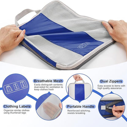 10 Set Compression Packing Cubes for Travel Essentials,Compressible Expandable Packing Cubes for Suitcase,OlarHike Luggage Garment Bags for Travel,Handy Helper for Organizing Clothes(Klein Blue)