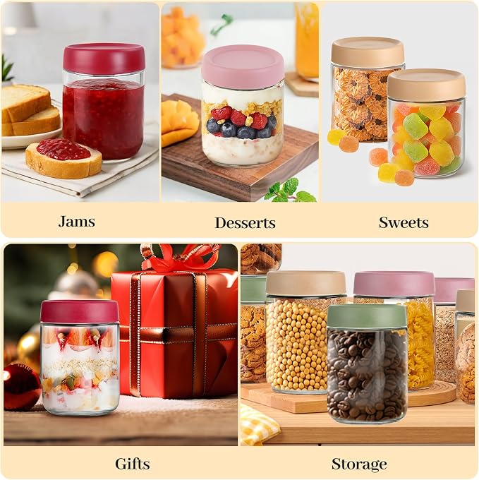 TBWIND 12 Pack Overnight Oats Containers with Lids, 16oz Glass Mason Jars with Airtight Lids, Wide Mouth Food Storage Containers for Yogurt, Chia Pudding, Meal Prep & Breakfast
