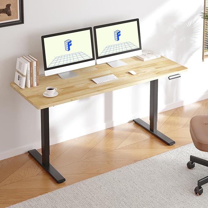 FLEXISPOT E3 Solid Wood Dual Motor Electric Standing Desk 55 x 24 Sit Stand Desk, Holds 220 lbs, Adjustable Height w/Memory Presets, Butcher Block Rubberwood Desktop & Black Frame, Ships in 2 Boxes
