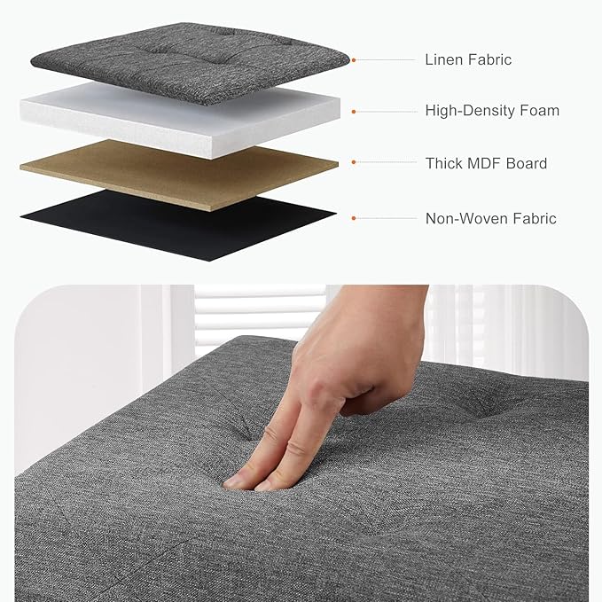 Sweetcrispy 30 Inch Folding Storage Ottoman Bench, Large Hidden Storage Chest with Padded Seat, Foot Rest Stool Supports Up to 660Lbs, End of Bed Bench for Bedroom, Living Room, Linen Fabric, Grey