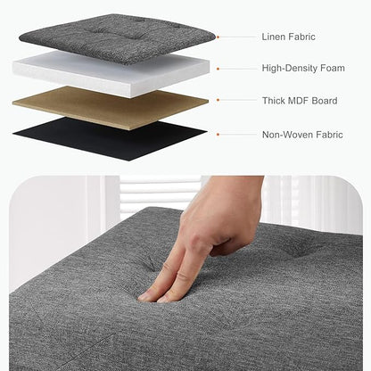 Sweetcrispy 30 Inch Folding Storage Ottoman Bench, Large Hidden Storage Chest with Padded Seat, Foot Rest Stool Supports Up to 660Lbs, End of Bed Bench for Bedroom, Living Room, Linen Fabric, Grey