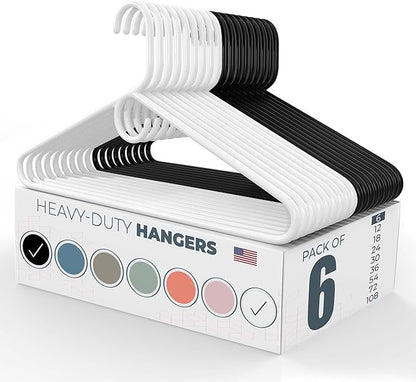 Neaties Heavy Duty Clothes Hangers 6 Pack – Made in The USA – 8lb Capacity Plastic Hangers for Adult Clothing – Durable for Pants, Coats, Jackets, or Jeans – White & Black
