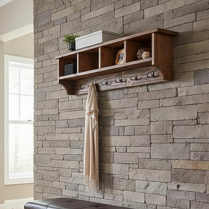 Alaterre Furniture Pomona Entryway Organizer – Rustic Farmhouse 48-Inch Wall-Mounted Coat Rack with 6 Double Hooks & 4 Open Cubbies – Solid Wood Mudroom Storage for Entryway or Hallway (Rustic Brown)
