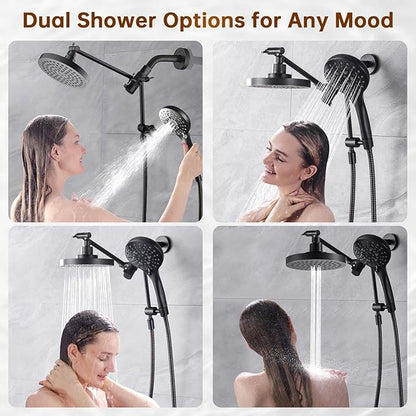 BRIGHT SHOWERS Rain Shower Head with Handheld Spray Built-in Power Wash, High Pressure Dual Shower Head with Height Adjustable Extension Arm, 3-Way Diverter, 9 Settings Handheld, 69” Long Hose, ORB