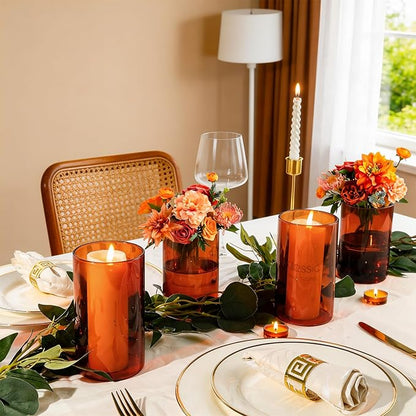 TBWIND 12pcs Amber Glass Cylinder Vases for Centerpieces, 6 Inch Bulk Flower Vases for Wedding Decorations, Hurricane Candle Holder for Floating Candles and Table Home Decor