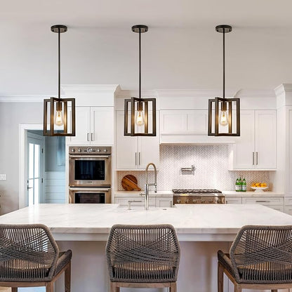 Small Modern Farmhouse Black Pendant Lights Kitchen Island, Adjustable Hanging Metal Industrial Chandelier Ceiling Light Fixture for Hallway Entryway Bedroom Dining Room