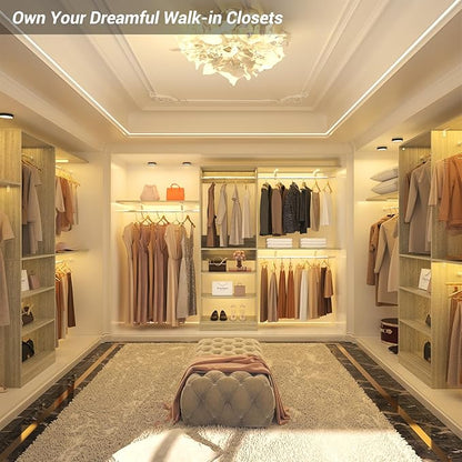 8FT Closet System with Shelves, 96'' Closet Organizer System with 3 Hanging Rods, Wall Mount Bedroom Wardrobe Walk-in Closet, Adjustable Cloth Garment Rack from 5 to 8FT(Cut to Fit), White Oak