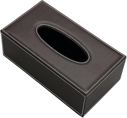 KINGFOM Rectangular PU Leather Tissue Box Cover - Facial Tissue Paper Napkin Holder for Bathroom, Home, Office, Car Automotive Decoration with Magnetic Bottom(Brown)