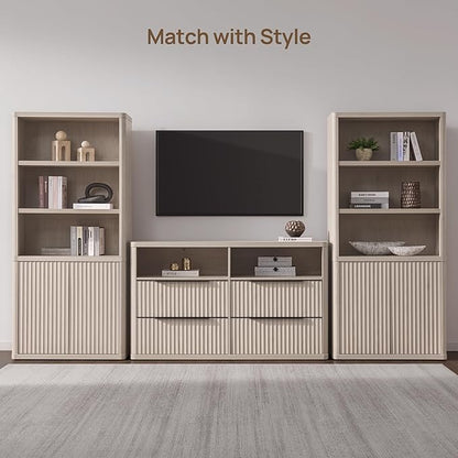 SICOTAS Book Shelf with Doors 71" Tall 6 Tier Bookshelf with Adjustable Shelves Fluted Booshelves & Bookcases Modern Book Case with Large Storage Display Cabinet for Living Room Home Office Bedroom