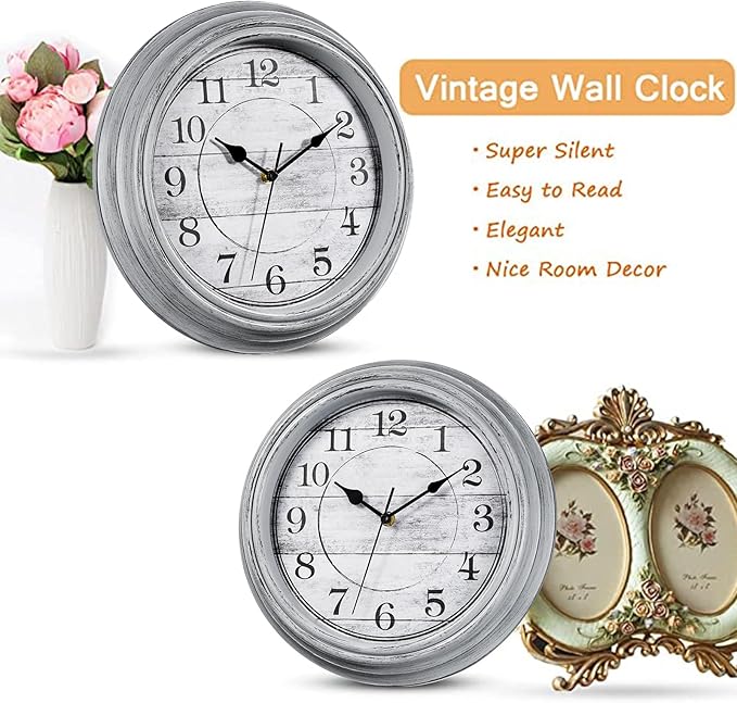 HYLANDA Wall Clock, 12 Inch Kitchen Decorative Wall Clock, Silent Wall Cocks Battery Operated Non Ticking with Large Numbers Easy to Read for Home Bathroom Office(Grey)