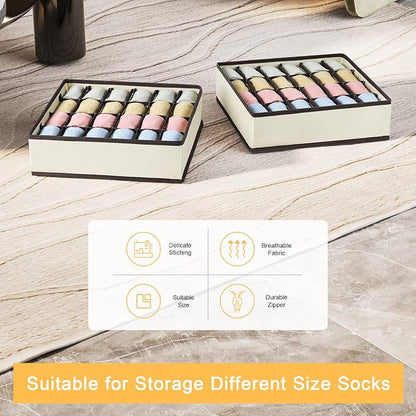 Joyoldelf Drawer Organizer 2 Packs, 24 Cell Collapsible Closet Cabinet Storage Boxes for Underwear, Socks, Bra, Handkerchiefs, Ties, Belts