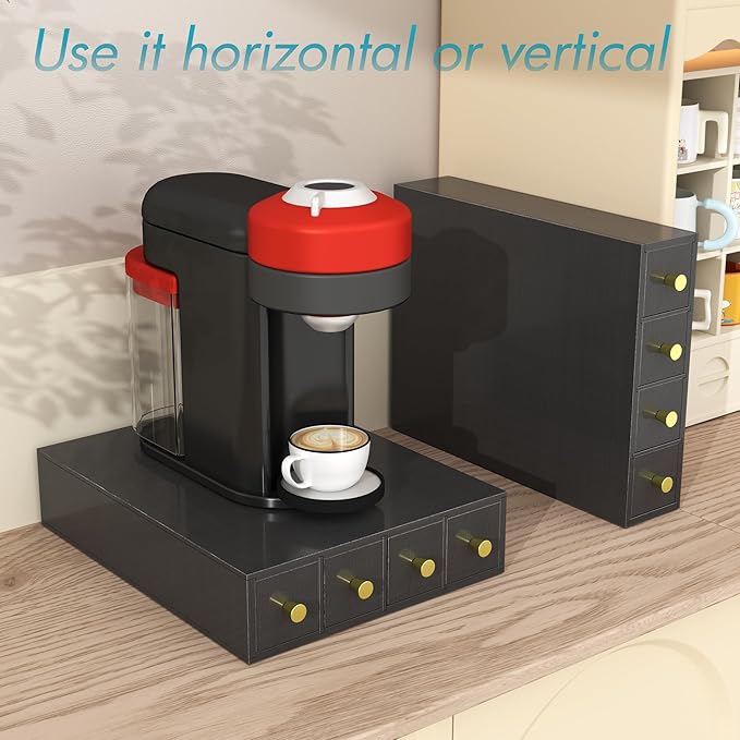 Suli Coffee Pod Holder, 52 Pods Large Capacity, 4-Tier Coffee Pod Organizer for Countertop, Dual Orientation, Space Saving Coffee Capsule Storage Drawer, Black