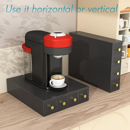 Suli Coffee Pod Holder, 52 Pods Large Capacity, 4-Tier Coffee Pod Organizer for Countertop, Dual Orientation, Space Saving Coffee Capsule Storage Drawer, Black