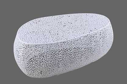 Modern Contemporary Oval-Shape 50" Coffee Table, Solid Aluminum intrigued Design, Mesh Cocktail Table, Creative Center Table for Living Room and Bedroom, Casted in White