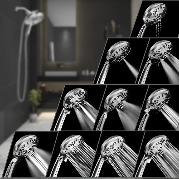 INAVAMZ Shower Head with Handheld High Pressure: Hand Held Shower Head & Rain Shower Head 2-IN-1 Shower Head with 59" Rotatable Stainless Steel Hose, Shower Trim Systems, Sliver 1.8GPM 15391