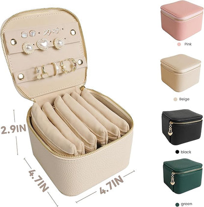 Travel Jewelry Case, Small Travel Jewelry Box with 6 Velvet Jewelry Bag Mini Pouch, Portable Travel Jewelry Organizer for Rings Earrings Necklaces, Beauty Gifts for Women Girls (Beige)