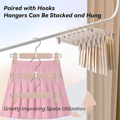Frosted Embossing Skirt Pants Hangers with Clips for Women 30 Pack, Adjustable Heavy Duty Kids, Toddler, Children, Baby Shorts Hanger, Space Saving Non-Slip with 360° Swivel Hook (Apricot)