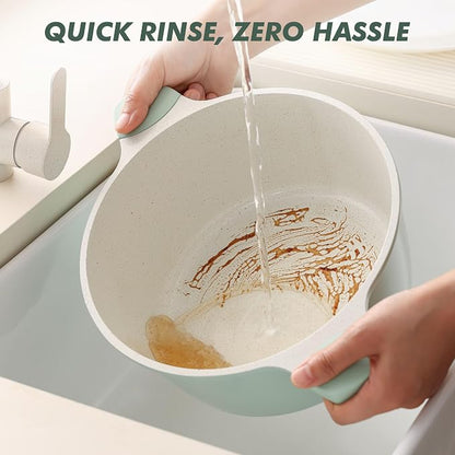 SENSARTE Ceramic Nonstick Stock Pot with Lid, 7 Quart Induction Cooking Pot with Tempered Glass Lid, Stew Pot for Soup and Oatmeal, Pasta Casserole, PFOA PFAS PTFE Free, Green