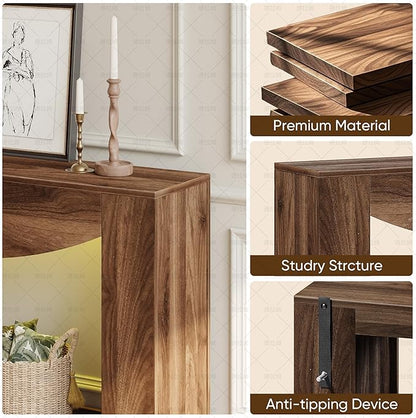 Farmhouse Console Table, 47 Inches Entryway Console Table with LED Light, Sofa Table Behind Couch, Wooden Accent Entryway Table for Living Room, Hallway