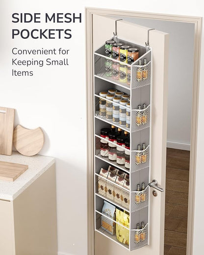 ULG 1-Pack Over Door Organizer with 5 Large Pockets 10 Mesh Side Pockets, 44 lbs Weight Capacity Hanging Storage Organizer with Clear Window for Bedroom Bathroom Kitchen, RV, Camper, Clear Grey