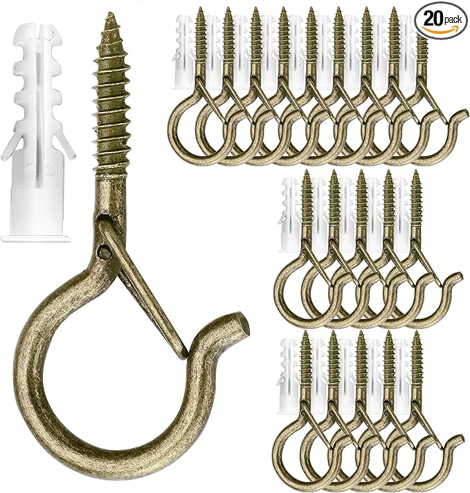 PlusRoc 20 Pack Screw Hooks for Hanging Christmas Lights Outdoor Seasonal Lighting, Heavy Duty 2.2 Inch Eye Hook Screw Cup Ceiling Hook Q-Hanger for Patio Lights, Wall Wood Ceiling Deck Mount(Bronze)