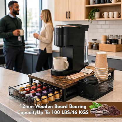 Coffee Pod Holder for Countertop Coffee Bar Organizer 45 Capacity Capsule Pods Storage Coffee Pod Drawer for Coffee Pods Holder Organizer with Sliding Basket for Home Kitchen Office Coffee Bar Station