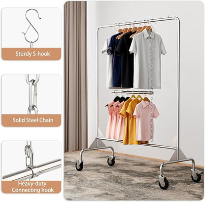 Closet Hanging Rod, Adjustable Width and Height Closet Extender Hanging Rod, Space-Saving Clothes Hanging Bar, 18-28 Inches, 2 Pack