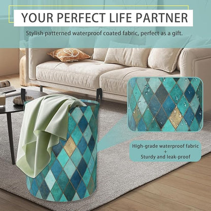 Laundry Hamper Foldable Oxford Cloth Moroccan Mosaic Laundry Basket With Handle Portable Clothes Storage Organizer Basket Storage Bag For Laundry Room/Bedroom/Bathroom