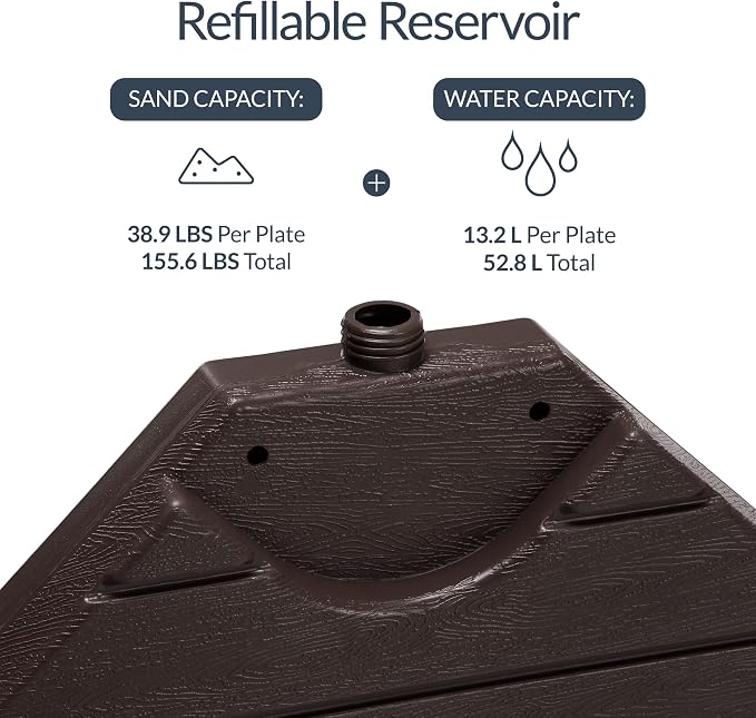 Best Choice Products 4-Piece Cantilever Offset Patio Umbrella Base Weight Set, Heavy-Duty Fillable Stand Plates for Water or Sand, Easy-Fill Spouts, Wood Grain Finish - Brown