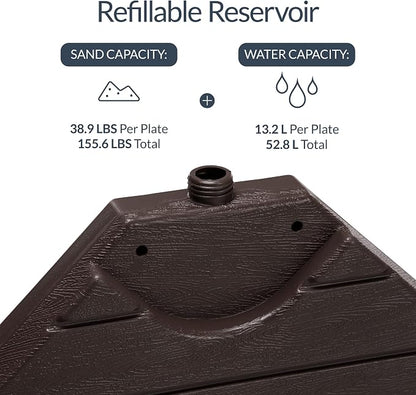 Best Choice Products 4-Piece Cantilever Offset Patio Umbrella Base Weight Set, Heavy-Duty Fillable Stand Plates for Water or Sand, Easy-Fill Spouts, Wood Grain Finish - Brown