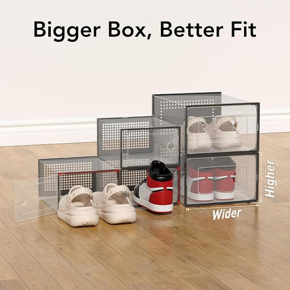 Foluck X-Large 15 Pack Shoe Storage Organizer Box Clear Plastic Stackable | Interlocking Design, Sturdy Dustproof Breathable, Fits Men's Size 10 Women's Size 11, for Closet Entryway Under Bed