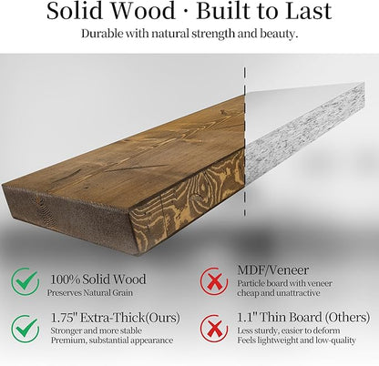 BGMG Floating Shelves 54 inch Long, Distressed,Wide Rustic Wooden Wall Shelves for Bathroom Living Room Bedroom Kitchen Farmhouse Set of 2-54x6.7x1.75 inch-Distressed Walnut