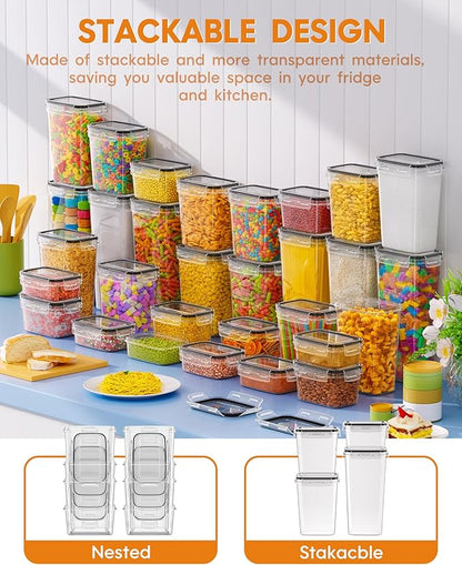 30 PCS Airtight Food Storage Containers with Lids, Kitchen Pantry Organization and Storage, BPA-Free Plastic Scale Food Canisters for Cereal, Flour, Sugar, Dry Food, Include Labels & Marker