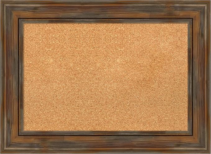 Amanti Art Natural Cork Board for Wall, 22x30 Vision Board with Brown Wood Frame, Medium Corkboard Office Decor for Home Organization, Country Rustic Corkboard Pinboard to Display Items for Home
