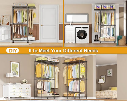 E14 Heavy Duty Clothes Rack，Freestanding Clothing Racks for Hanging Clothes，Adjustable Closet Organizers and Storage，Metal Garment Rack with Shelves 69" W x16 D x77 H，Max Load 960LBS，Grey