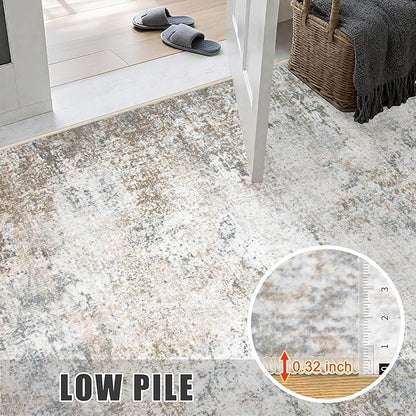 Washable Area Rug 2x3 Entryway Rug: Washable Modern Abstract Soft Thin Rug Indoor Floor No Slip Stain Resistant Carpet for Bedroom Dining Room Farmhouse Nursery Home Office - Brown Grey